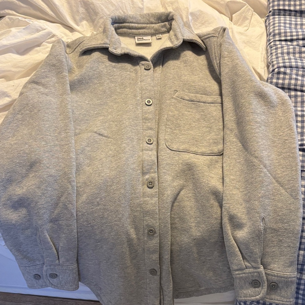Gray fleece button up sweatshirt